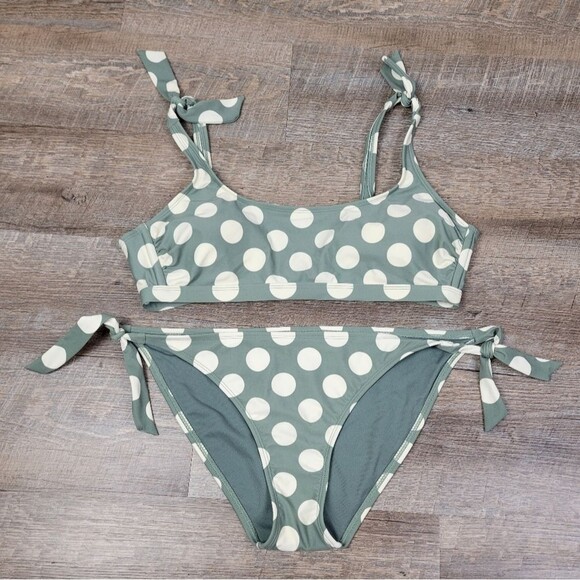 🎈Xhilaration sage green and cream polka dot bikini set - Picture 2 of 8
